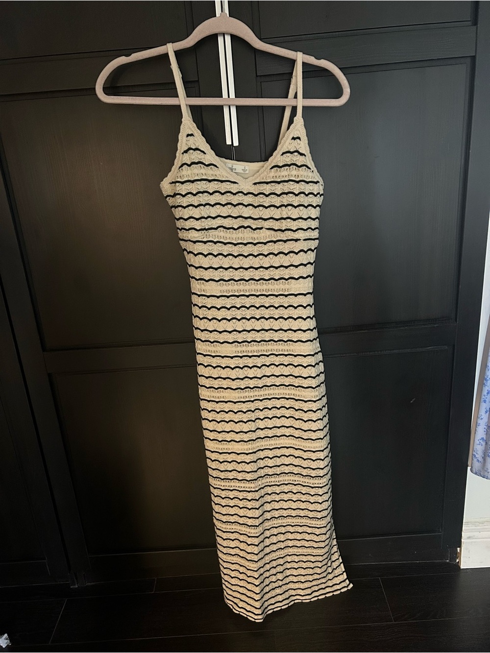 Hollister Cream and Black Striped Knit Maxi Slip Dress